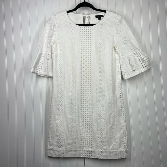 J. Crew Women's White Short Sleeve Crew Neck Lace Dress Size 0 - Picture 1 of 8